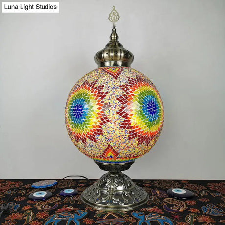 Raelynn - Vintage Sphere Nightstand Lighting 1-Light Hand Rolled Art Glass Night Table Light For