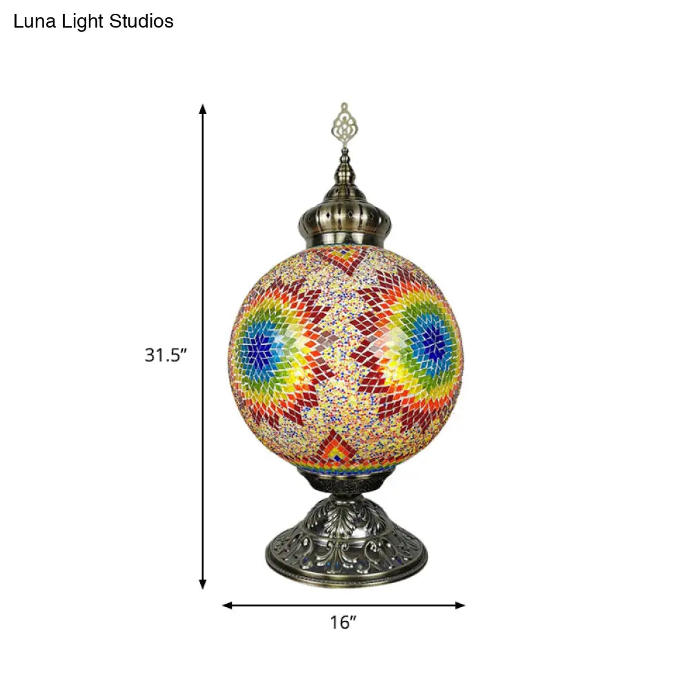 Raelynn - Vintage Sphere Nightstand Lighting 1-Light Hand Rolled Art Glass Night Table Light For
