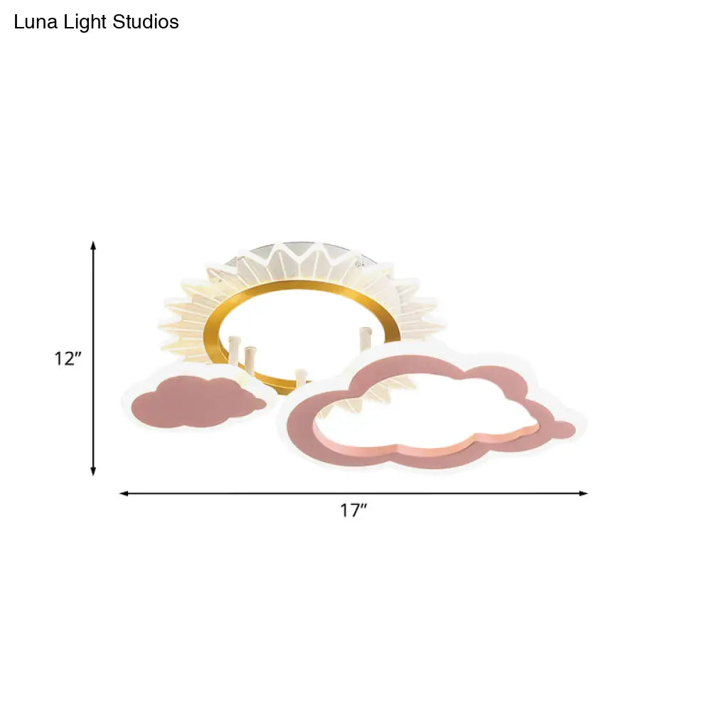 Rainbow Cloud Led Pink Flushmount For Child’s Bedroom