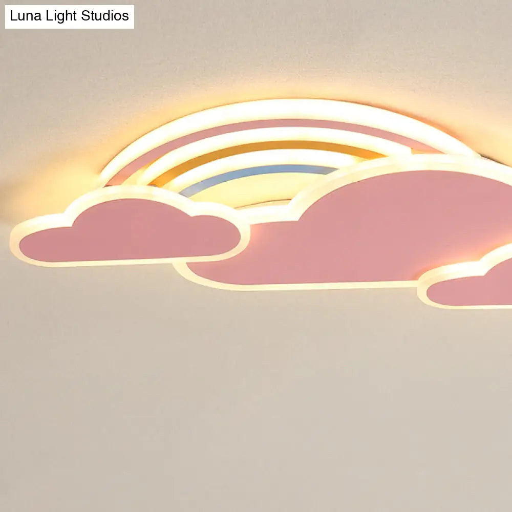 Rainbow Cloudy Ceiling Light - White/Pink Cartoon Led Flush-Mount Fixture Warm/White