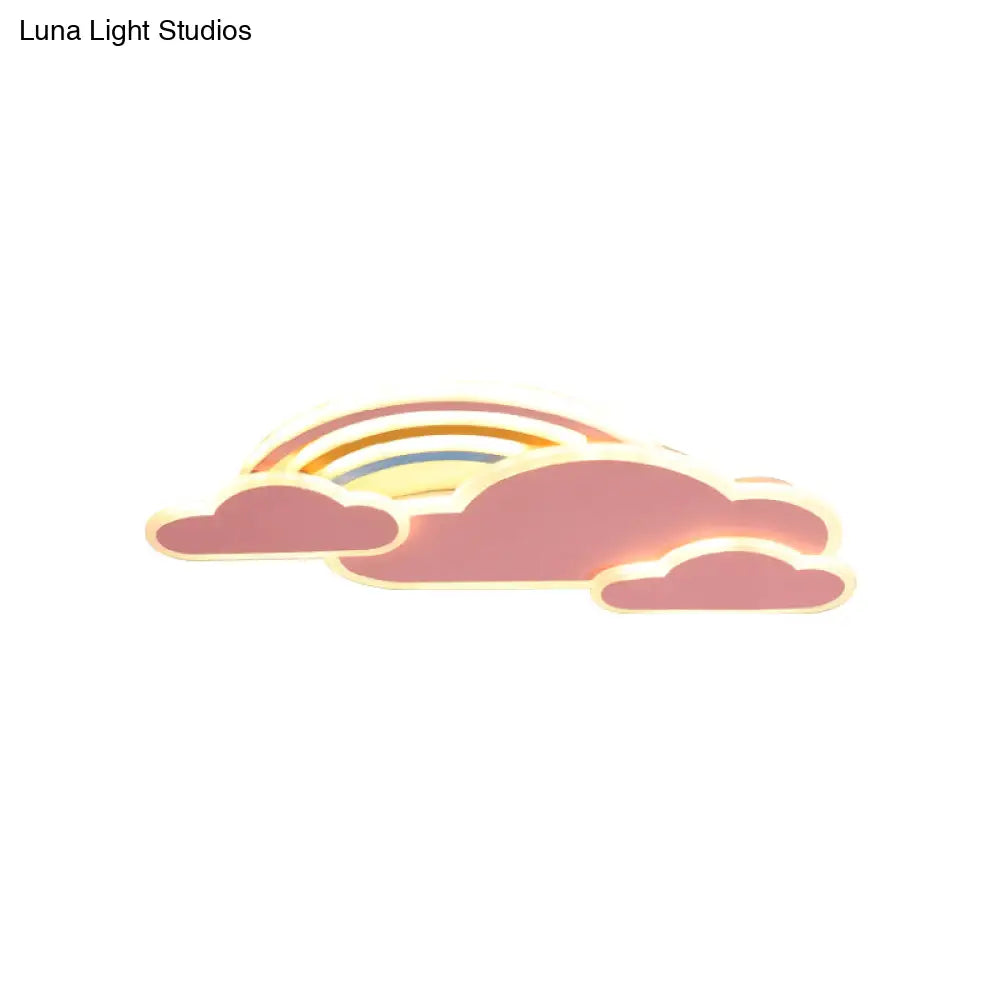 Rainbow Cloudy Ceiling Light - White/Pink Cartoon Led Flush-Mount Fixture Warm/White