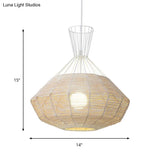 Rattan Diamond Suspension Ceiling Light - Traditional Wood Hanging Lamp 1 Bulb 14/18 Wide