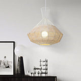 Rattan Diamond Suspension Ceiling Light - Traditional Wood Hanging Lamp 1 Bulb 14/18 Wide / 14