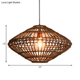 Rattan Disc Pendant Light - Asian Style Single Head Hanging Lamp In Brown