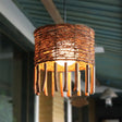 Rattan Drum Ceiling Lamp With Milky Globe Glass Shade Brown