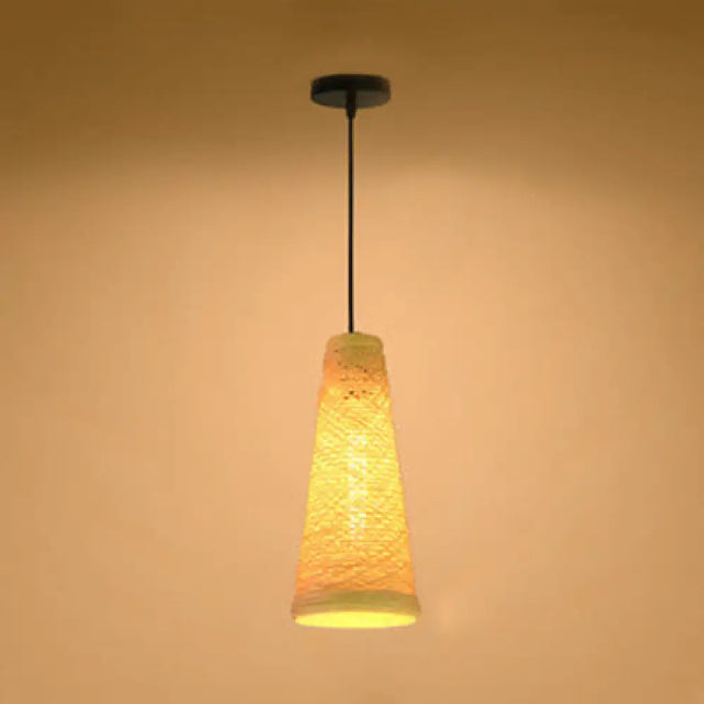 Rattan Handmade Pendant Lamp - Contemporary 1-Light Hanging In Blue/Brown Beige
