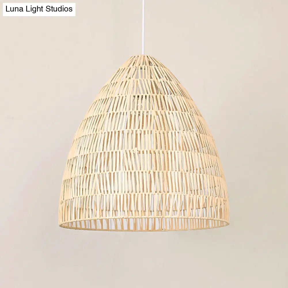 Rattan Hanging Ceiling Light - Asian-Inspired Single Wood Pendant Fixture