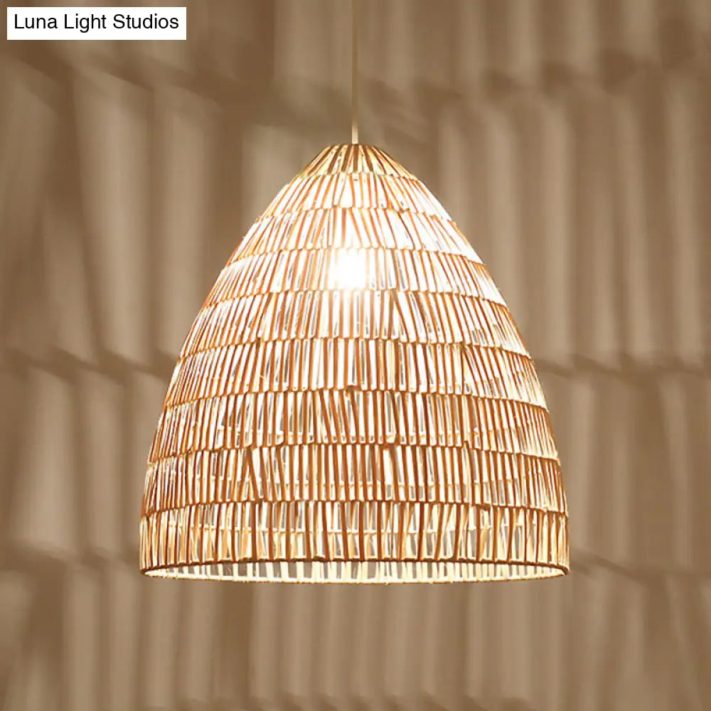Rattan Hanging Ceiling Light - Asian-Inspired Single Wood Pendant Fixture