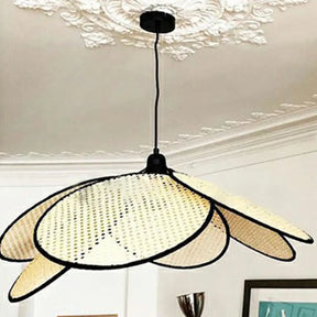 Rattan Hanging Lamp: Asian Style Wood Ceiling Light For Tea Room Flower-Inspired Design