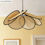 Rattan Hanging Lamp: Asian Style Wood Ceiling Light For Tea Room Flower-Inspired Design