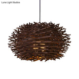 Rattan Shade Chinese Ceiling Lamp - White Global Pendant Light With 1 Bulb