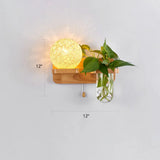 Rattan Wall Sconce With Nordic Ball Design Pull Chain And Plant Pot - Living Room Lighting Beige /
