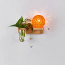 Rattan Wall Sconce With Nordic Ball Design Pull Chain And Plant Pot - Living Room Lighting Orange /