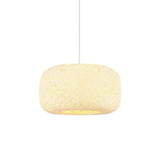 Rattan Weave Macaron Pendant Light: Red/Pink/Orange Drum Drop 1-Light Suspension For Bistro White