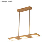 Reclaimed Wood Pendant Light Fixture - 3-Light Rectangle Island Lamp In Beige For Dining Room