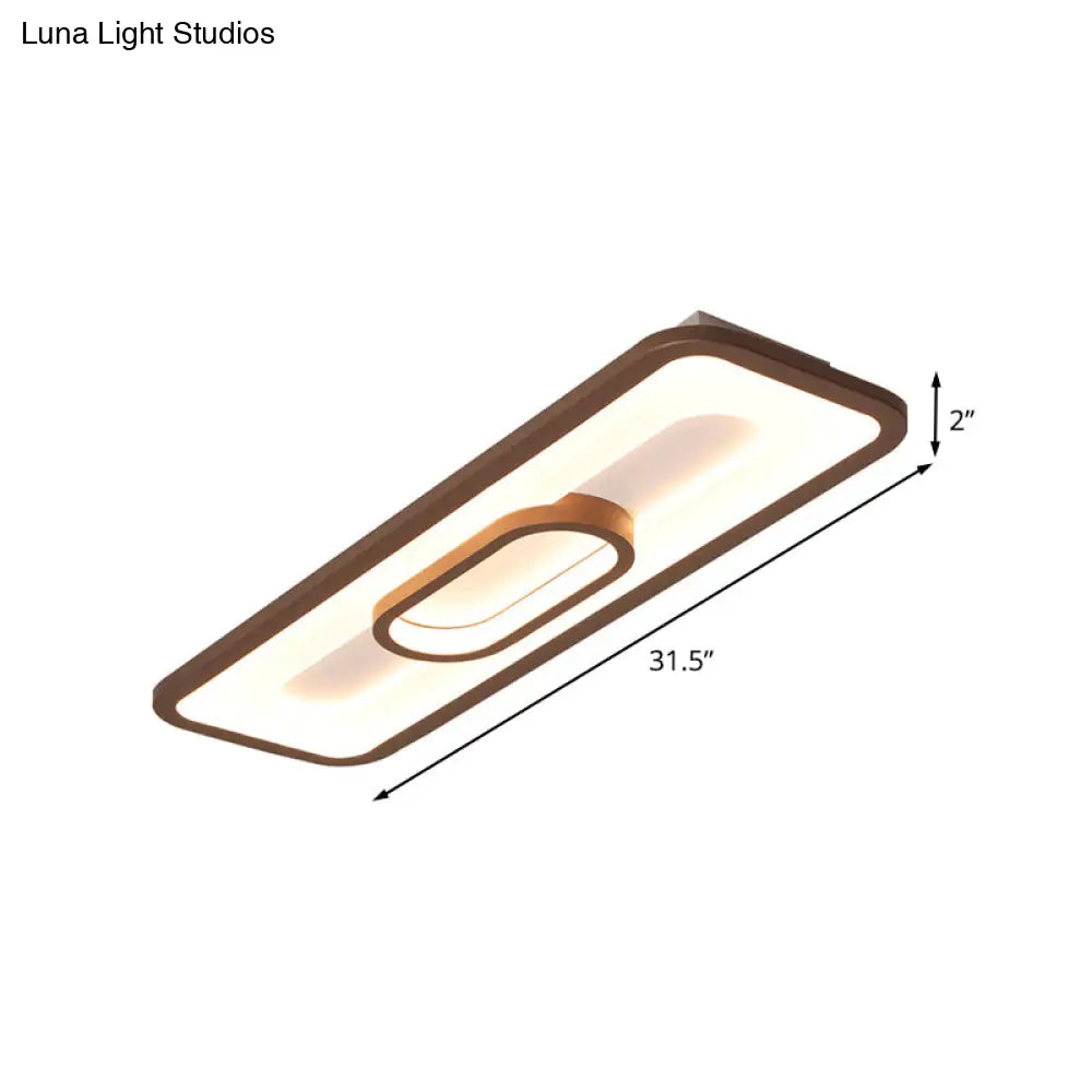 Rectangle Flush Mount Led Corridor Ceiling Light In Coffee White/Warm - 23.5’/31.5’ Wide