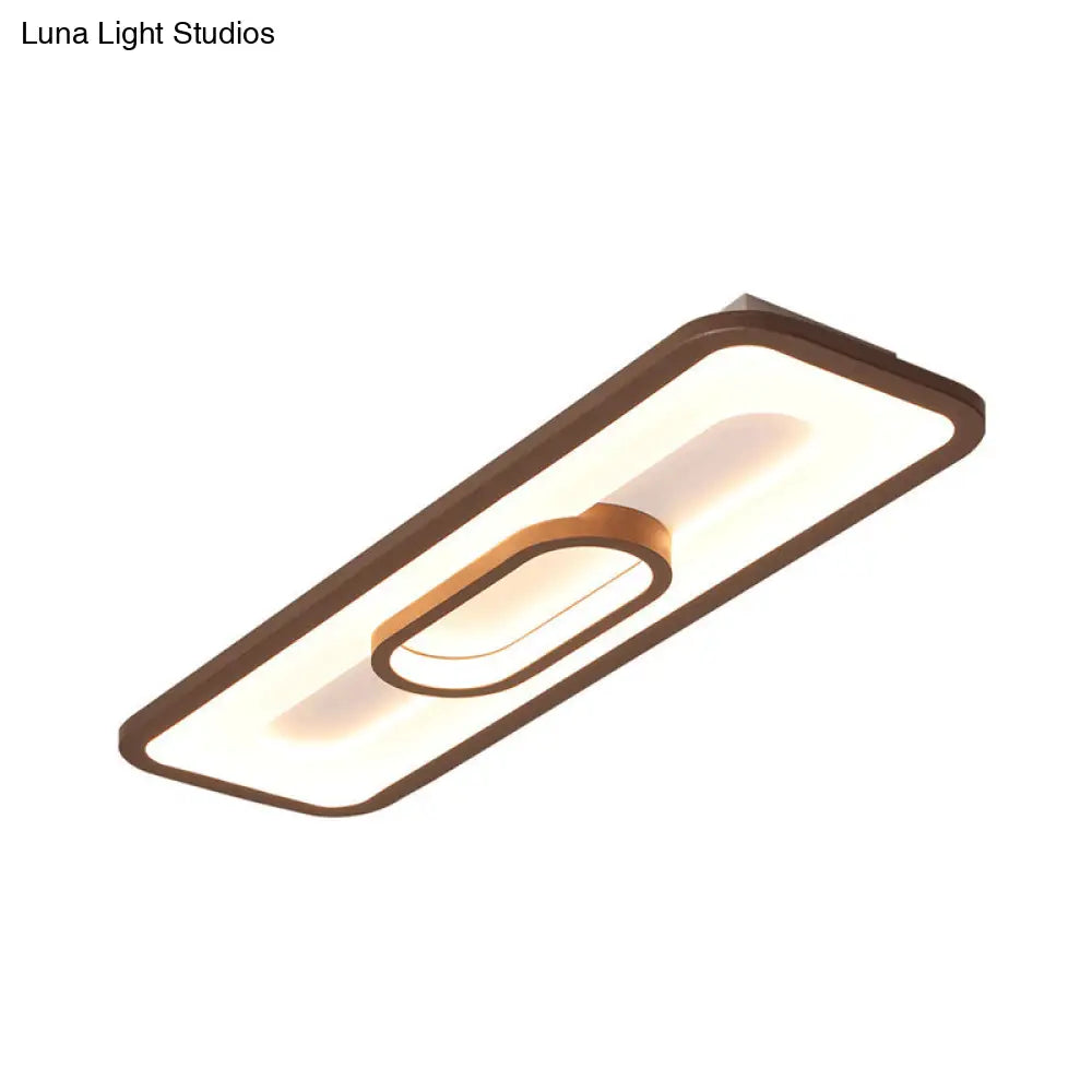 Rectangle Flush Mount Led Corridor Ceiling Light In Coffee White/Warm - 23.5’/31.5’ Wide