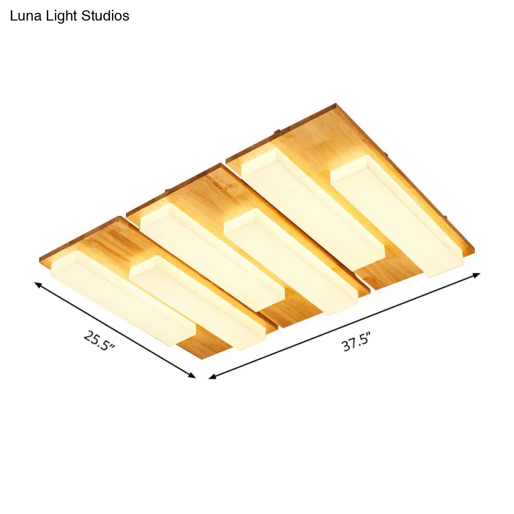 Rectangle Flushmount Japanese Style Led Ceiling Lamp In Natural/White For Bathroom