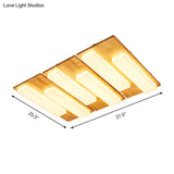 Rectangle Flushmount Japanese Style Led Ceiling Lamp In Natural/White For Bathroom