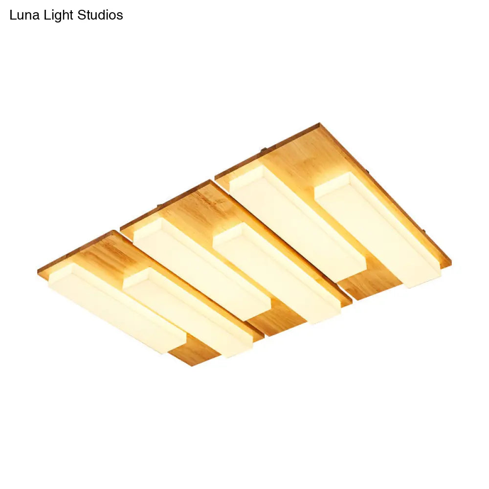 Rectangle Flushmount Japanese Style Led Ceiling Lamp In Natural/White For Bathroom