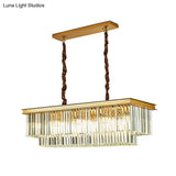Rectangular 2-Tier Crystal Pendant Light: Artistic Island Hanging Fixture For Living Room