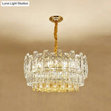 Rectangular Drum Crystal Chandelier With 9 Bulbs For Bedroom Ceiling Lighting In Clear And Simple