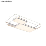 Rectangular Led Flush Ceiling Light In White/Black With Modernist Metallic Finish - White/Warm