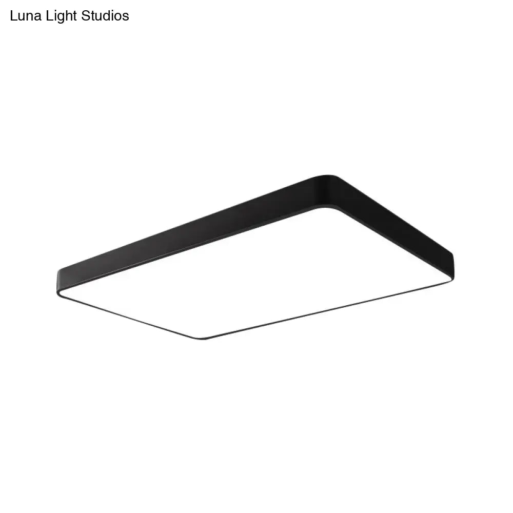 Rectangular Metal Flush Mount With Led Light - Simple White/Black For Bedroom And Office