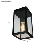 Rectangular Shade Clear Glass Ceiling Light Fixture - 1 Traditional Flush Mount In Black For Living