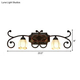 Red Brown Sconce Light - Classic Frosted Glass Flower Shape Vanity Lighting Fixture 1/2/3 Lights
