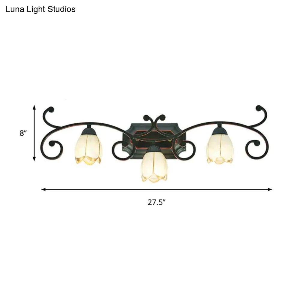 Red Brown Sconce Light - Classic Frosted Glass Flower Shape Vanity Lighting Fixture 1/2/3 Lights