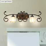 Red Brown Sconce Light - Classic Frosted Glass Flower Shape Vanity Lighting Fixture 1/2/3 Lights