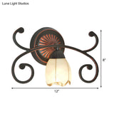 Red Brown Sconce Light - Classic Frosted Glass Flower Shape Vanity Lighting Fixture 1/2/3 Lights