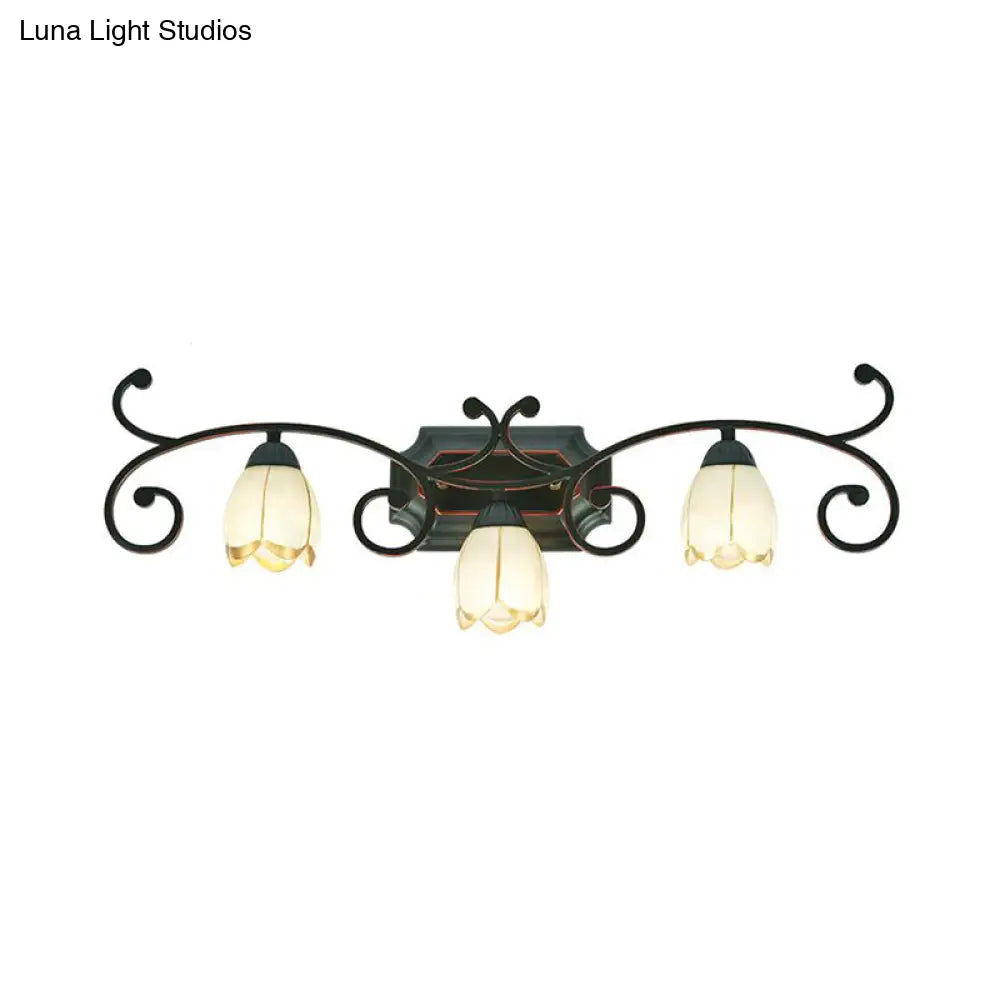 Red Brown Sconce Light - Classic Frosted Glass Flower Shape Vanity Lighting Fixture 1/2/3 Lights