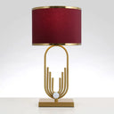 Red Fabric Drum Nightstand Lamp: Simplicity 1 Bulb Bedside Table Lighting For Living Room / 12