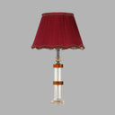 Red Fabric Shade Crystal Rectangle Night Lamp - Simple 1 Light Bedroom Table