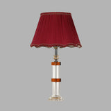 Red Fabric Shade Crystal Rectangle Night Lamp - Simple 1 Light Bedroom Table
