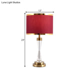 Red Fabric Shade Round Table Lamp With Traditional Crystal Ideal For Living Room Night Stand