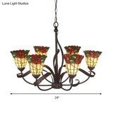 Red Glass Chandelier Pendant Light - Kitchen Ceiling Lamp With Blossom Design (3/5 Lights)