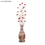 Red Led Tree Floor Lamp With Vase Pedestal - Elegant Aluminum Decorative Reading Light