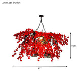 Red Metal Island Ceiling Light With Diamond Cage - 3-Head Industrial Suspension Lamp