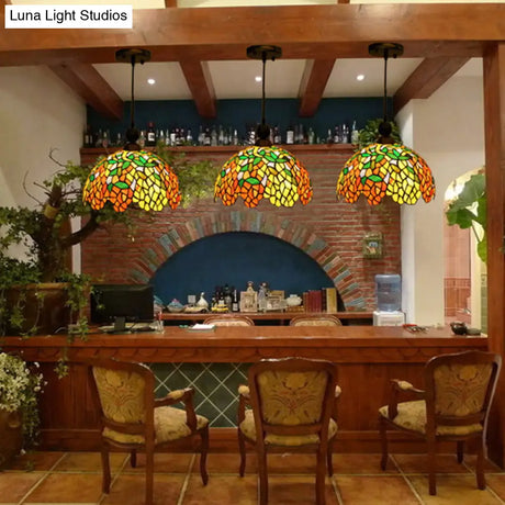 Red Stained Glass Dome Pendant Ceiling Light For Kitchen