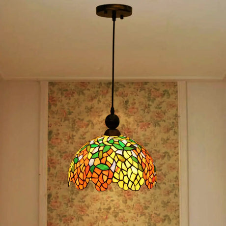 Red Stained Glass Dome Pendant Ceiling Light For Kitchen