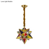 Red Stained Glass Star Pendant Light For Traditional Dining Room