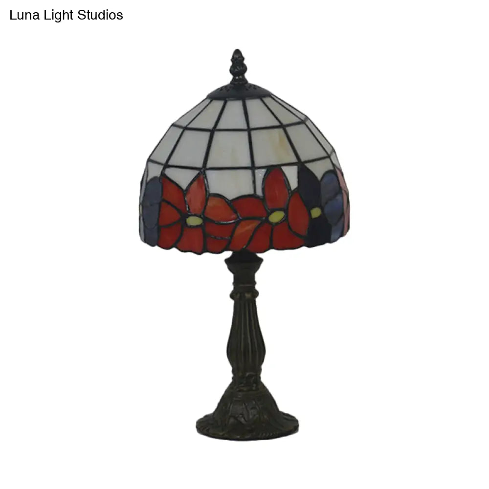 Red/Yellow Cut Glass Nightstand Lamp - Mediterranean Style With Floral Pattern