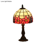 Red/Yellow Cut Glass Nightstand Lamp - Mediterranean Style With Floral Pattern