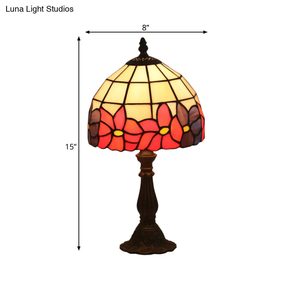 Red/Yellow Cut Glass Nightstand Lamp - Mediterranean Style With Floral Pattern