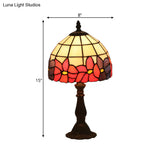 Red/Yellow Cut Glass Nightstand Lamp - Mediterranean Style With Floral Pattern