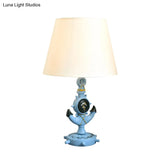 Resin Anchor Shape Night Table Light Mediterranean Blue Desk Lamp With Fabric Shade