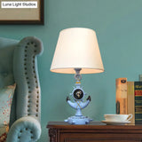 Resin Anchor Shape Night Table Light Mediterranean Blue Desk Lamp With Fabric Shade